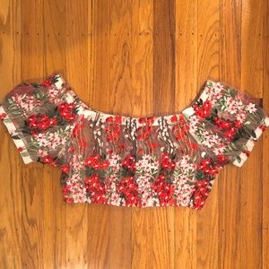Urban Outfitters Off the shoulder mesh crop top